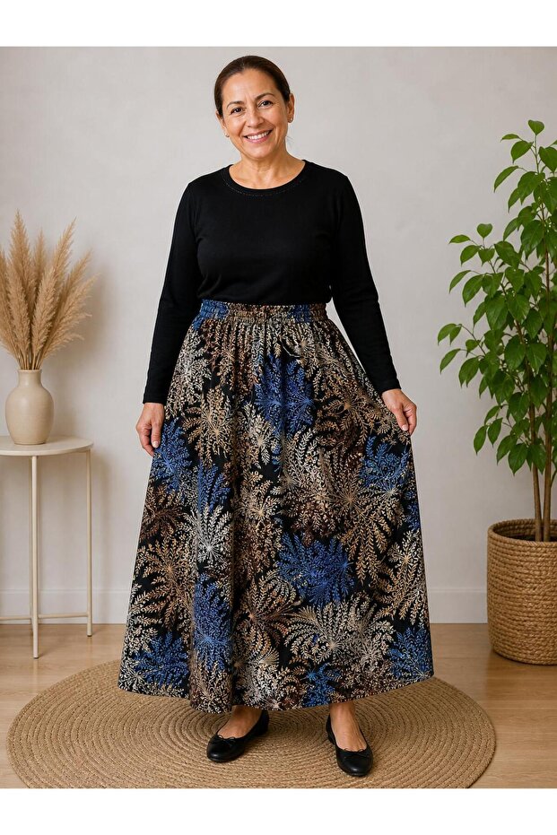 Anne Waist Elastic Patterned Printed Fabric Printed Skirt