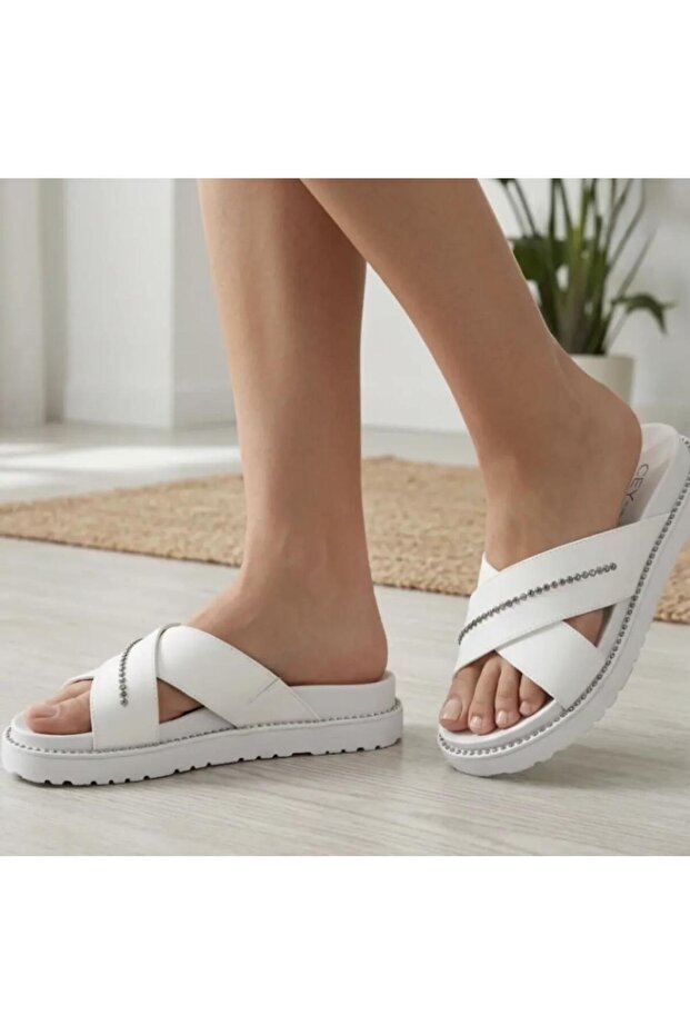 9993 Stone Detailed Orthopedic Women's Slippers