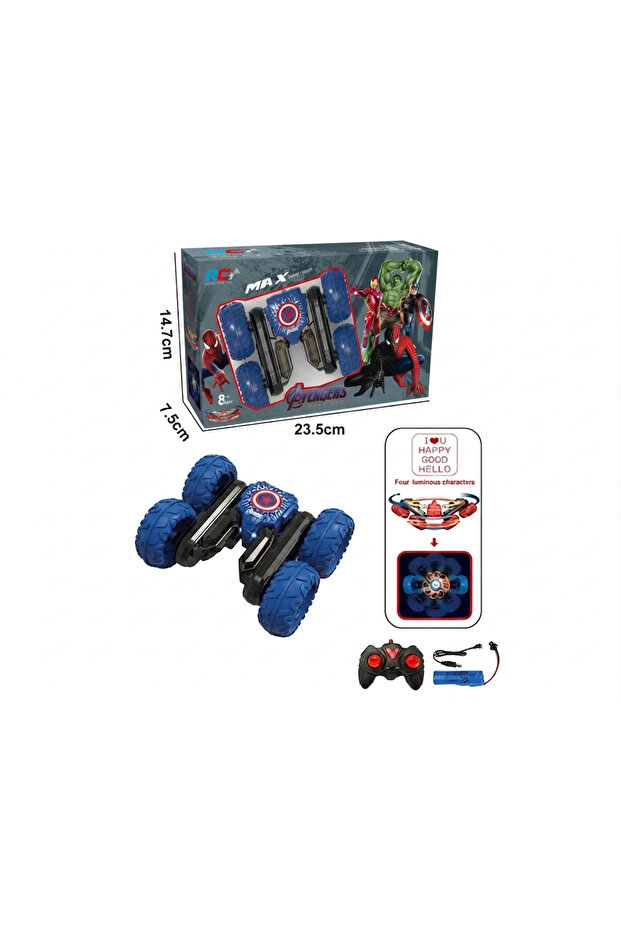 RC Stunt Car 360° Rotating – Captain America Style Remote Control Toy Car with Lights & Music