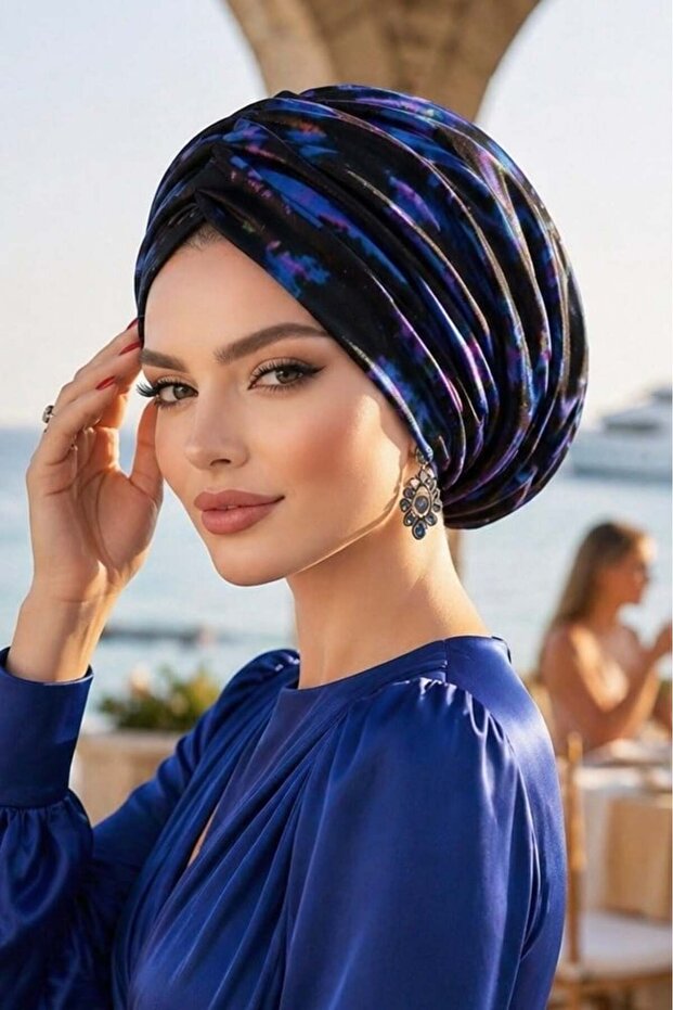 Black Blue Double Layer Draped Casual Bonnet