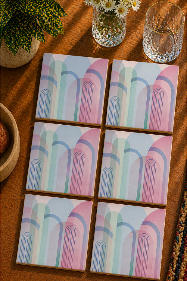 Abstract Design Modern Set of 6 Coasters - Uv Printing Mdf - 10X10 cm