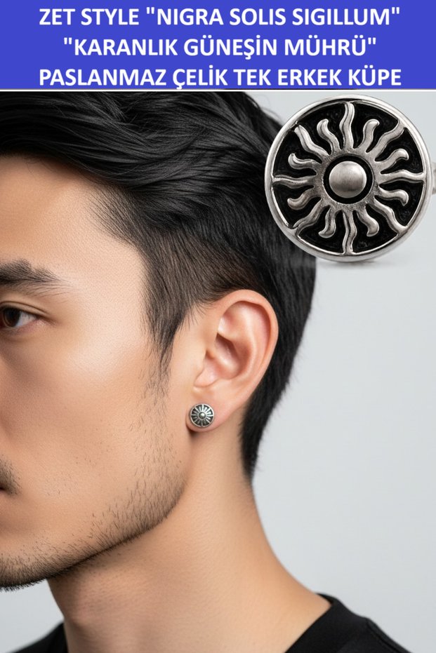 Zet Style – Nigra Solis Sigillum - Seal of the Dark Sun - Single Men's Earring – Stainless Steel