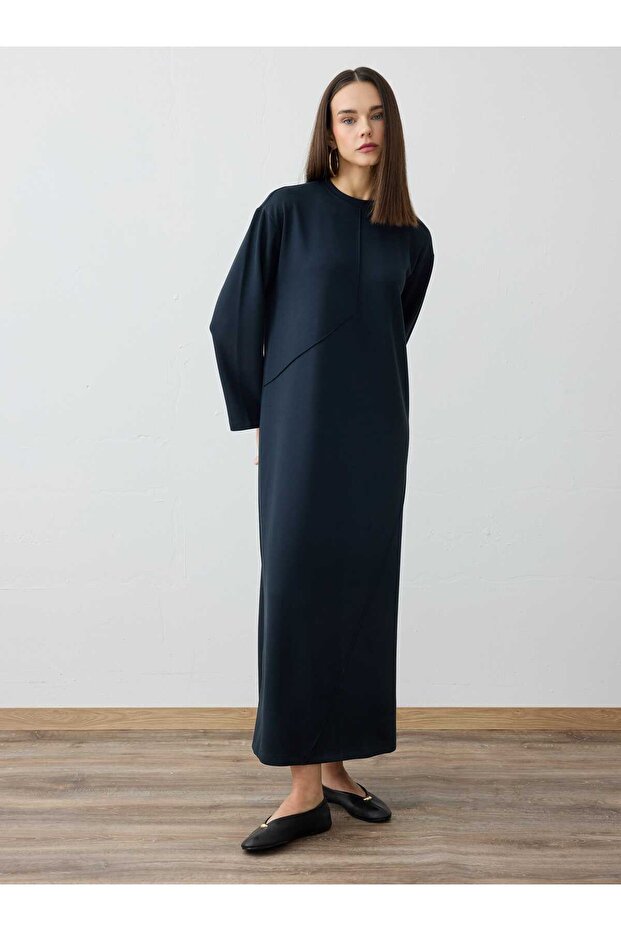 Oysho Hijab Dress with Stitching Detail - Navy Blue -