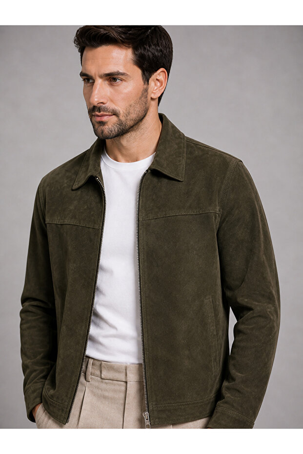 Men's Genuine Suede Leather Jacket Modern Cut Premium Texture