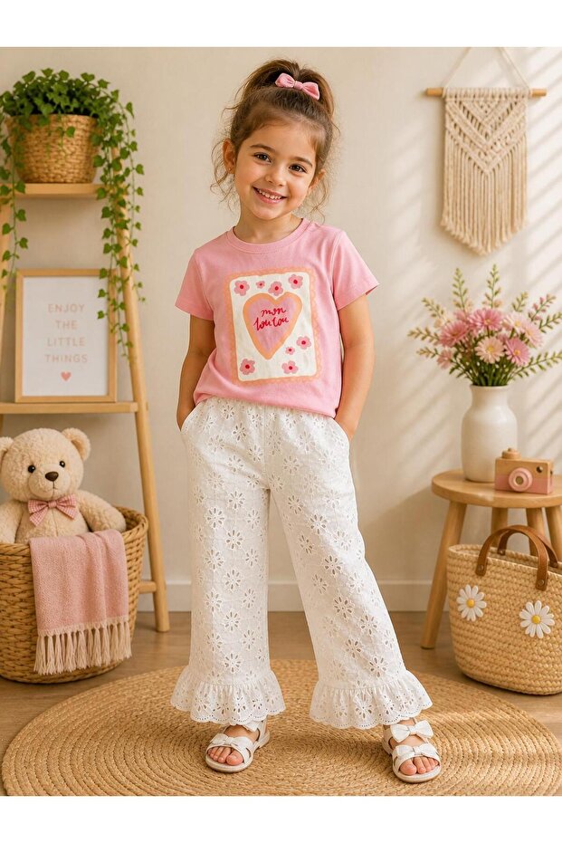 Girl's Scalloped Lined Pants and Cotton Top Set