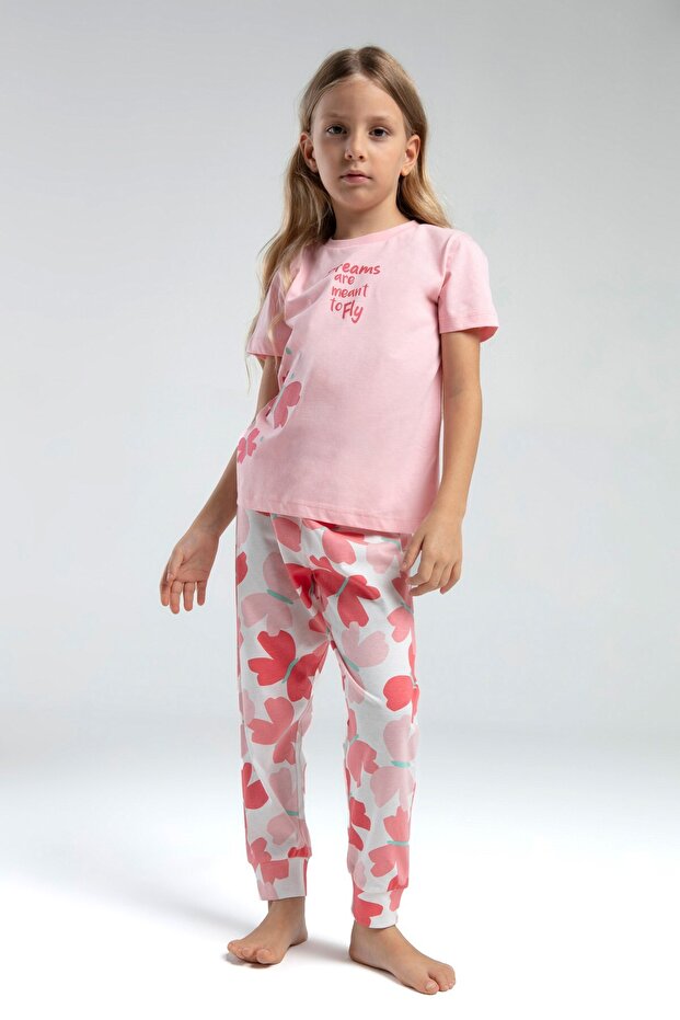 Girl's Dream to Fly Print Pajama Set 8-15 Years Salmon