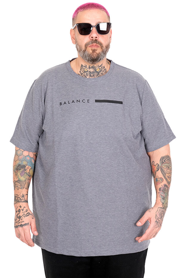 Mode XL Large Size T-Shirt Bıs Balance Waffle U26001 K.Blue