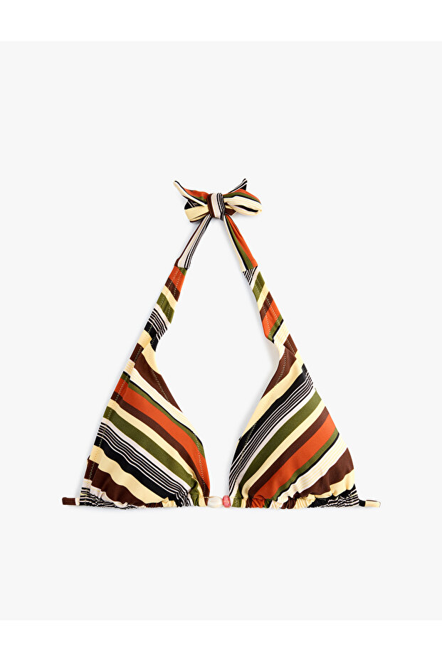 Halter Neck Striped Triangle Bikini Top - 4
