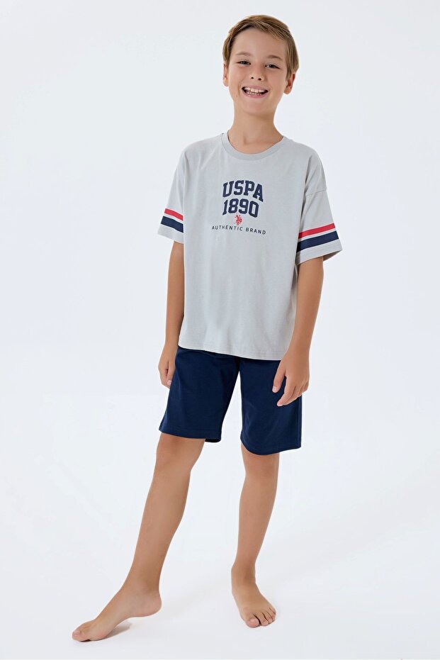 Boy's Licensed, Uspa Brand Printed Gray Bermuda Set