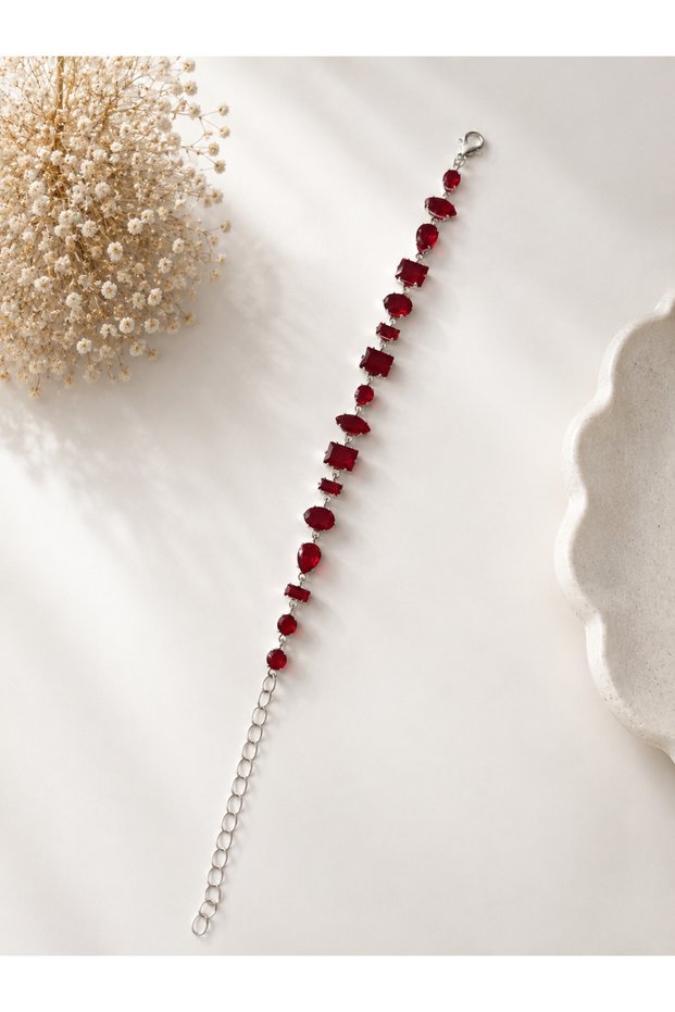 Elegant Bracelet with Pomegranate Flower and Red Stone | Sparkling Stylish Design | Daily and Special Day Combination