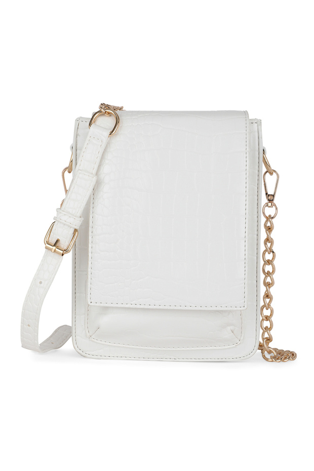 White Croc Skin Textured Crossbody Bag