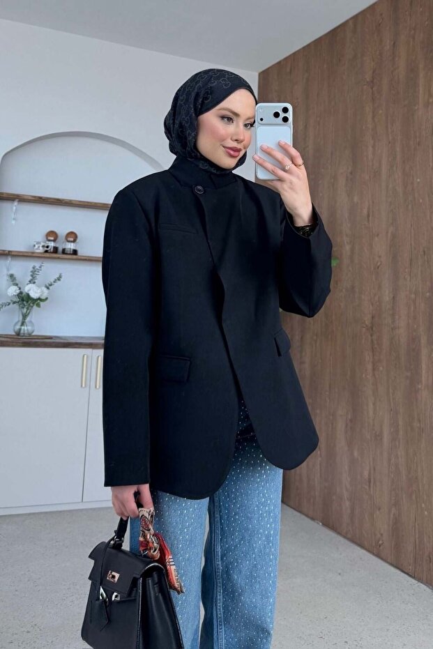 Diva Single Button Jacket Black - 4