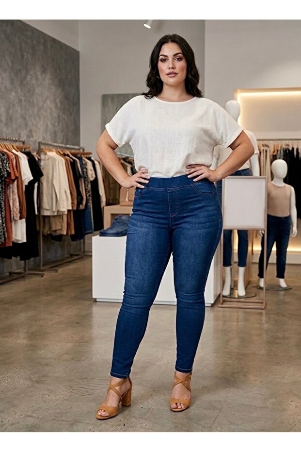 Elastic Waist High-Waisted Large Size Jeans Leggings for Comfort