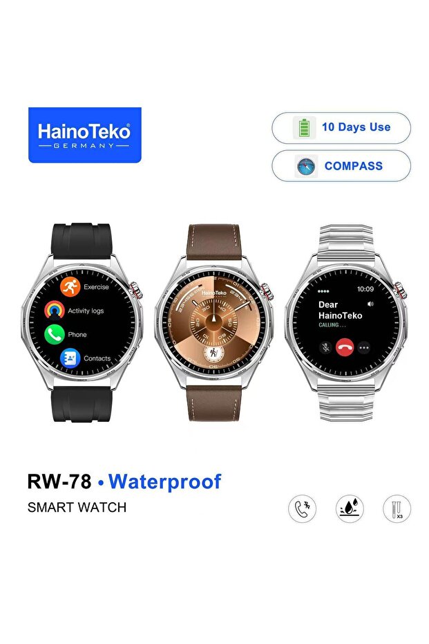 Haino Teko RW-78 Waterproof Smart Watch – AMOLED Display, BT Calling, 3 Pair Straps Included
