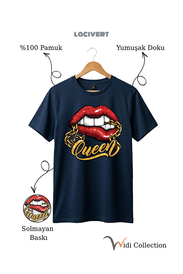 Queen Lip and Chain Printed 100% Cotton Regular Fit T-Shirt