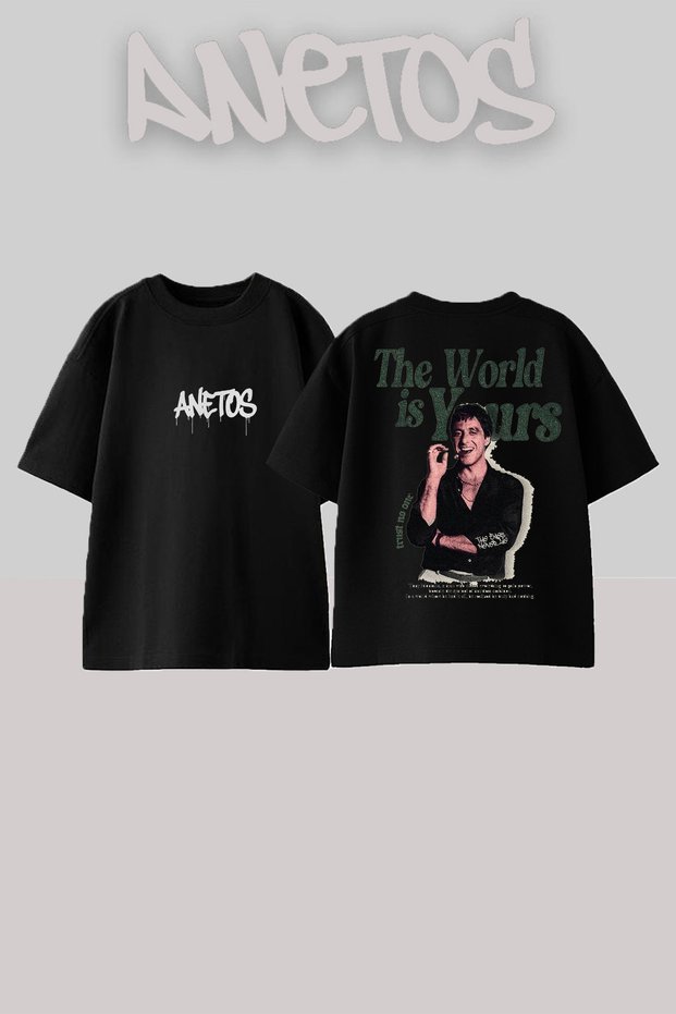 Tony Montana the World Is Yours Streetwear Style Back Printed Cotton Black Oversize T-Shirt