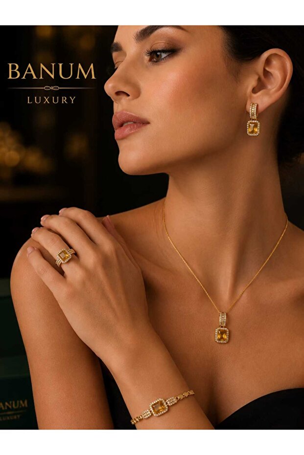 "Citrine Stone Baguette Jewelry Set"
