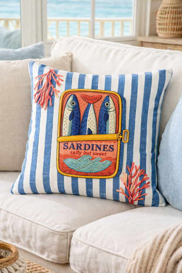 Benlisso Home Fish Pattern Digital Print Punch Embroidery Look Decorative Cushion Cover 43x43 Pillowcase (1 Piece)