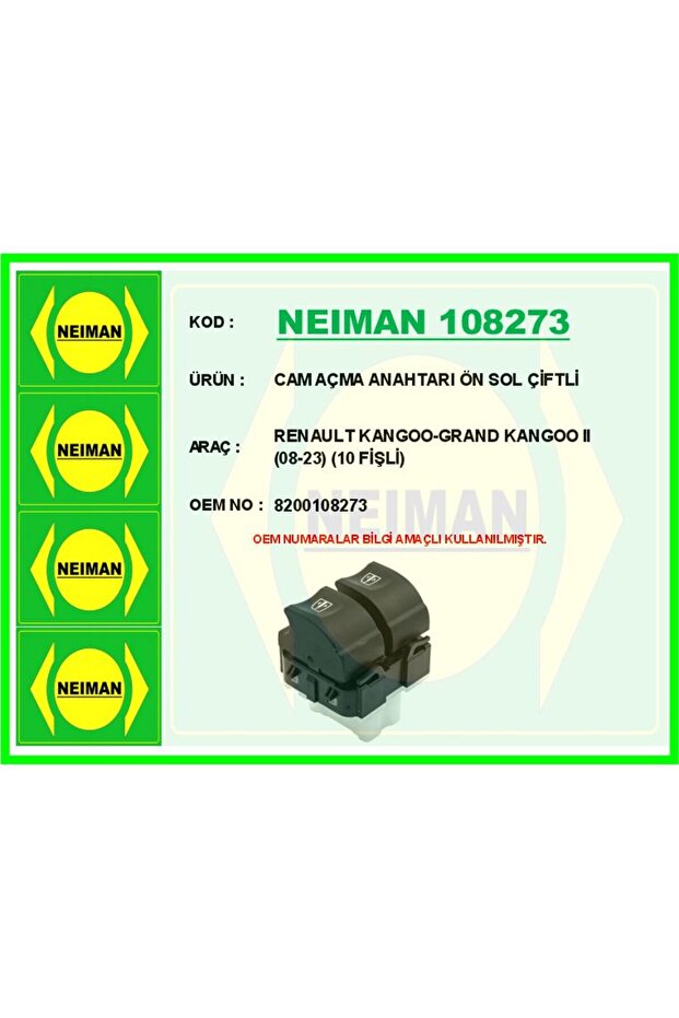 Ilkeshop Window Regulator Switch Front Left Double Renault Kangoo-Grand Kangoo Ii 08-23 (83356) with 10 Plugs