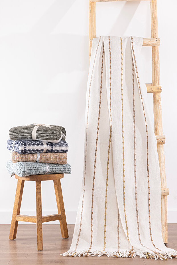 Serene Coffee-Mustard Striped Tv Blanket 130 X 170 5065A