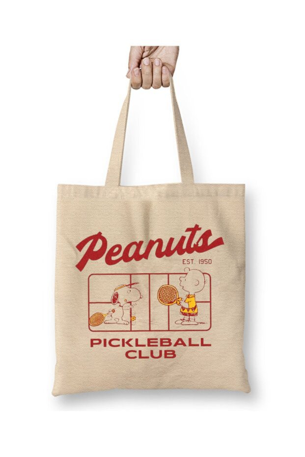Retro Snoopy Pickleball Club White Tote Bag Long Handle Shopping Bag Beach Bag