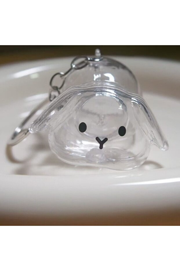 B ZAKOL Cute Rabbit Shape Transparent Rabbit Fur Storage Box Hair Storage Pendant Keychain Transpar.
