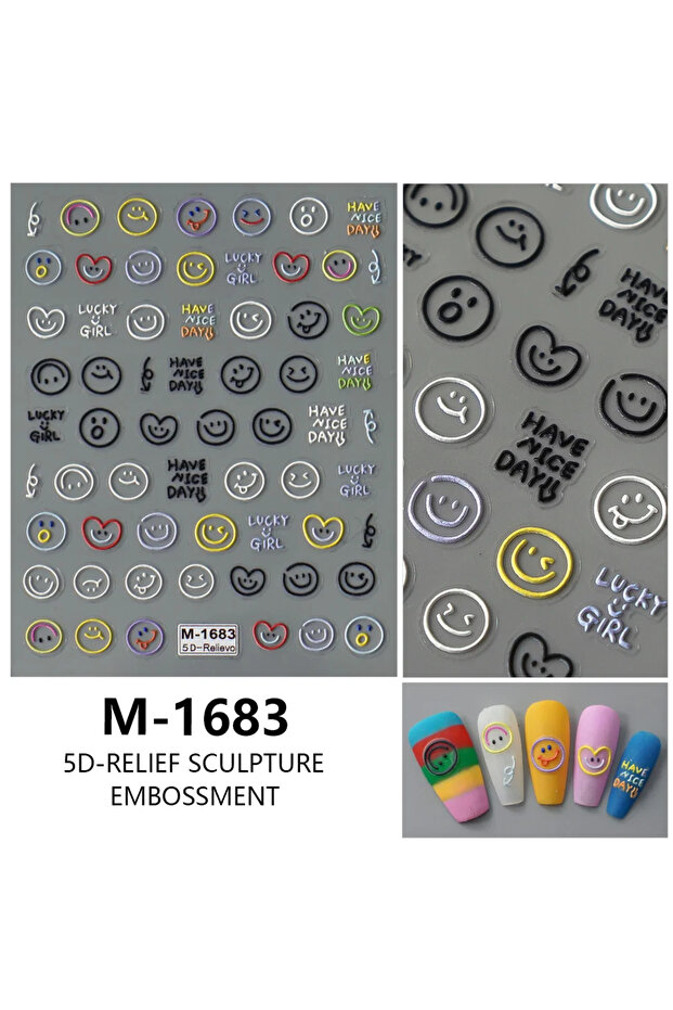 M1683 5D Exquisite Smiling Face Nail Stickers Embossed Japanese Macaron Nail Art Self-Adhesive Decor