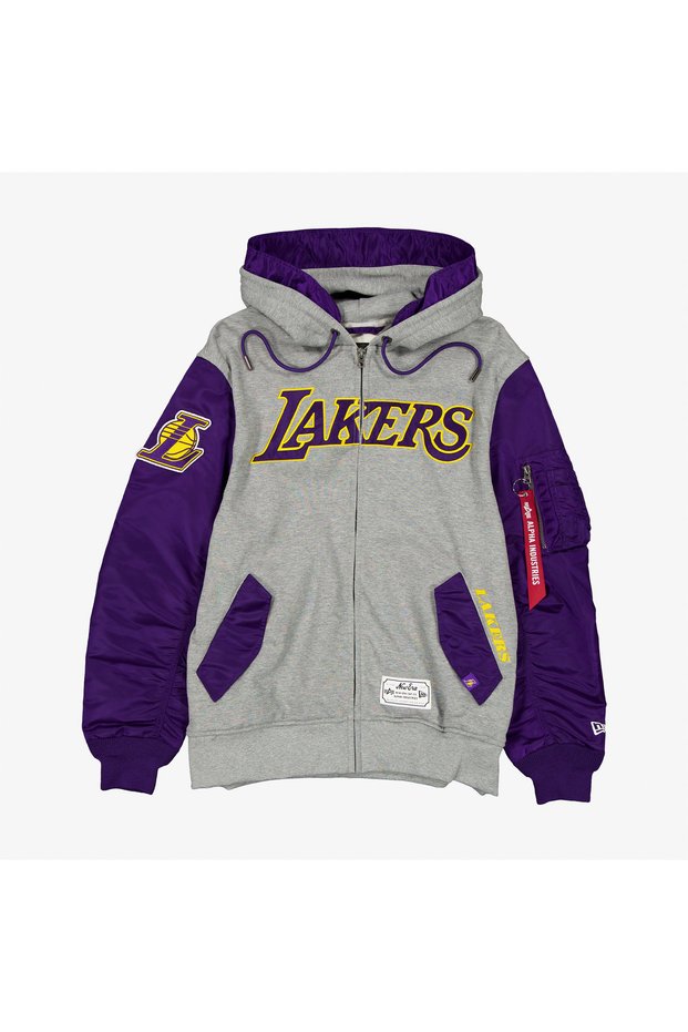 Alpha Industries X Los Angeles Lakers Ma-1 Zippered Unisex Gray Sweatshirt