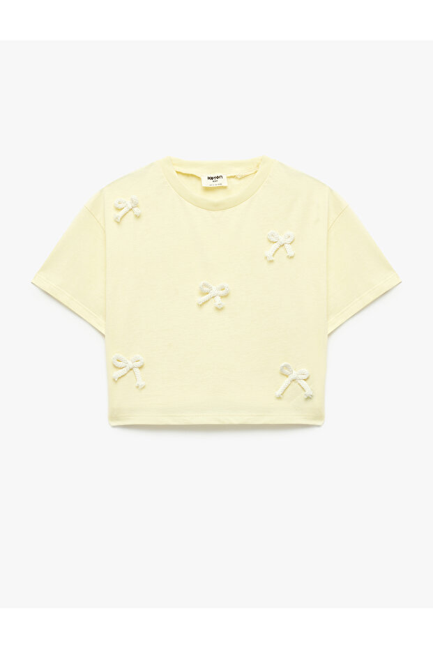 Cotton Short Sleeve Crew Neck Bow Print T-Shirt