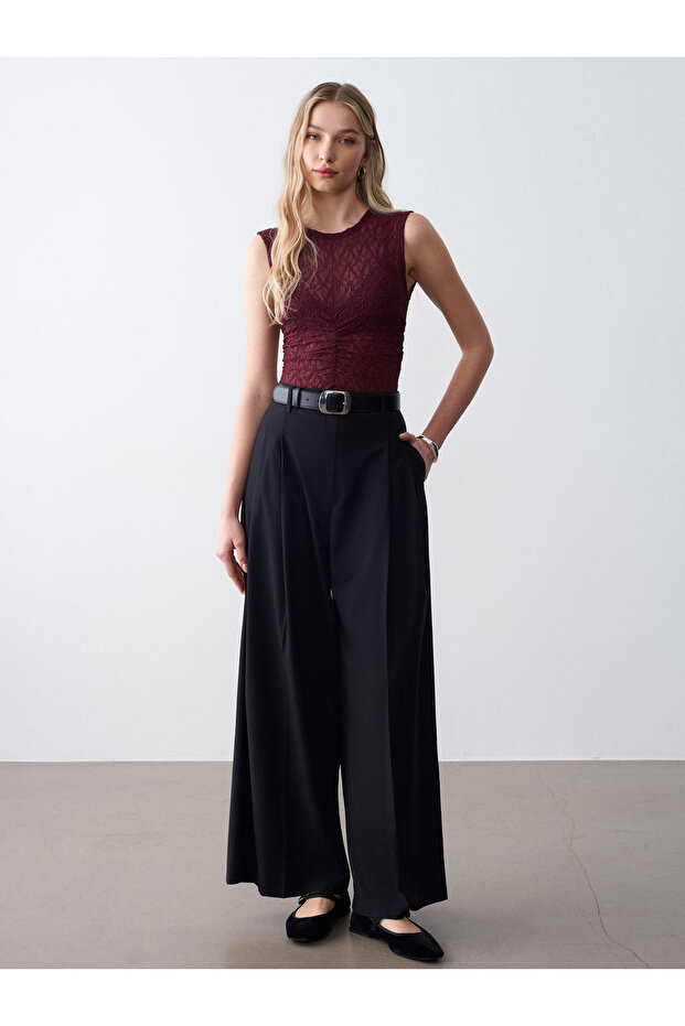 72701 Wide Leg Pants with Pen Detail - Black