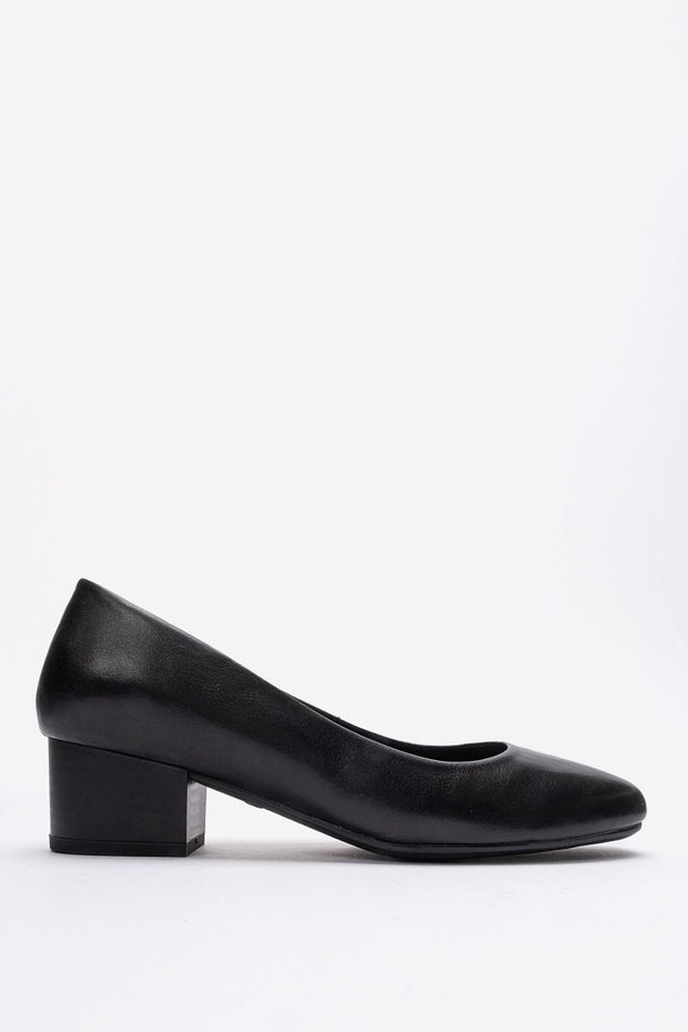 Women's short thick heeled shoes real leather mtd 24100 black