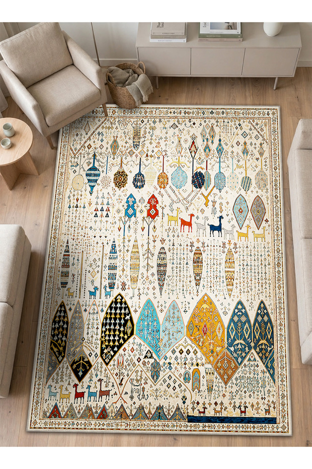 Sdt Traditional Theme Patterned Modern Woven Base Decorative Carpet Sdt1272White