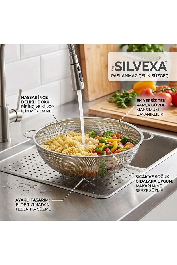 Steel Strainer with Handle Stainless Steel Pasta - Vegetable Strainer 22 cm