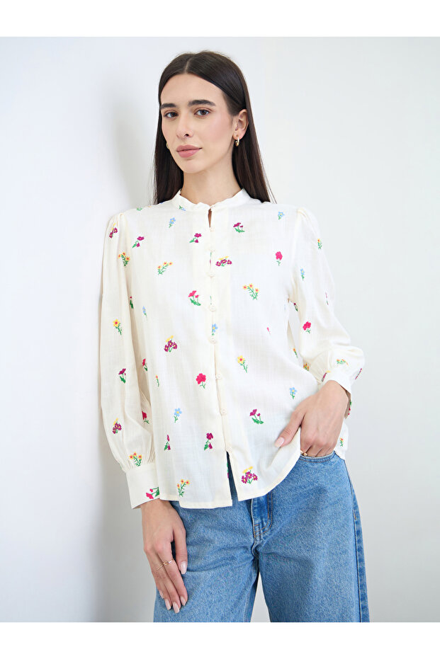 Off White Embroidered Blouse - 2