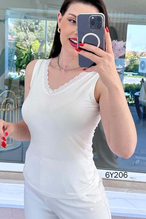 قميص داخلي من الفيسكوز بتصميم V من الأمام والخلف 6y206