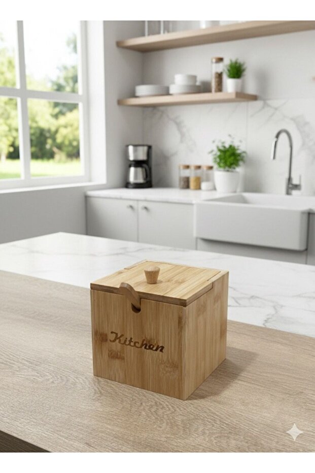 Sugar Bowl with Bamboo Lid and Spoon - Salt Shaker - Spice Container or Seasoning Container 10 cm * 10 cm