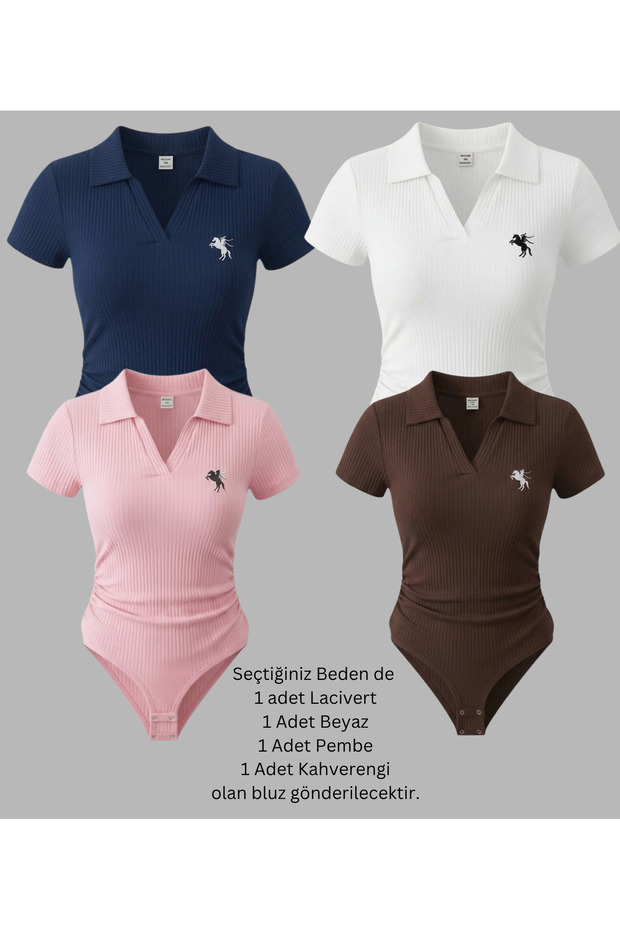 Polo Collar Ribbed Lycra Premium Bodysuit