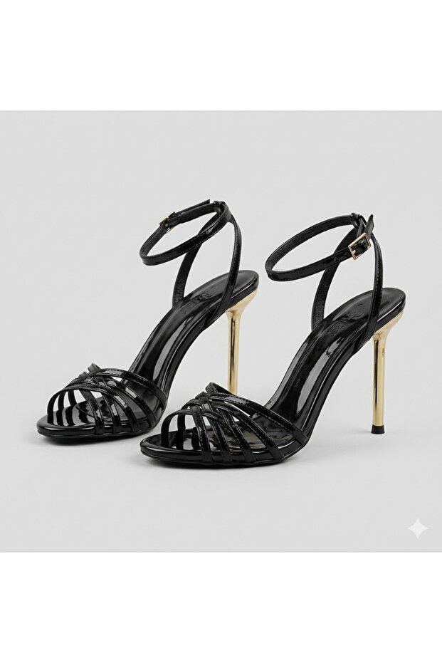 (Park Moda) Women's Heeled Sandals with Ribbons Black