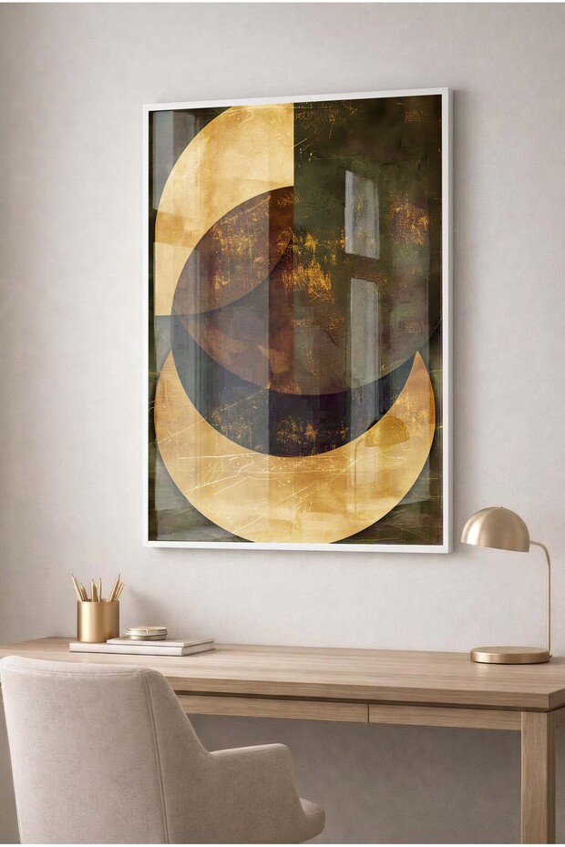 Half Moon Shaped Geometric Glass Table - White Metal Framed Table for Home, Business, and School