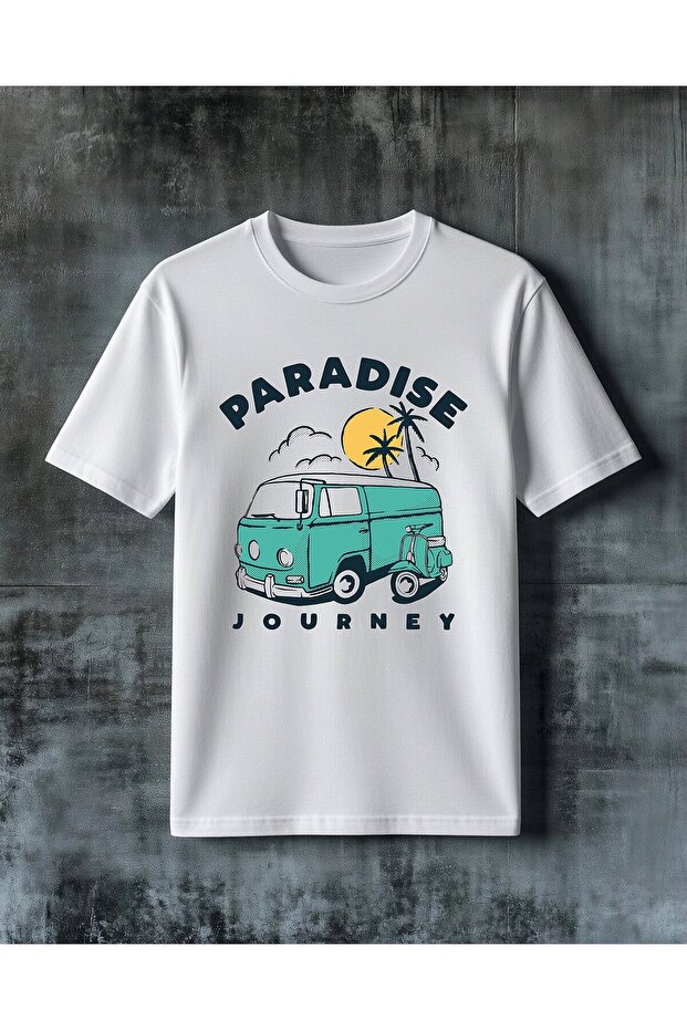 تي شيرت كبير الحجم مطبوع عليه Paradise Journey Retro Van