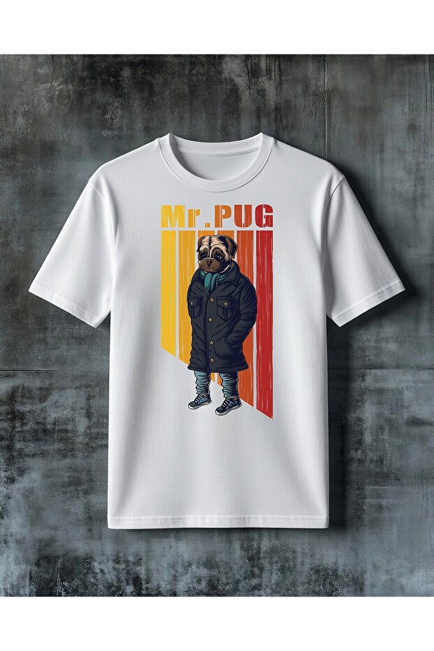 تي شيرت كبير الحجم مطبوع عليه رسم توضيحي لشخصية mr pug kopek