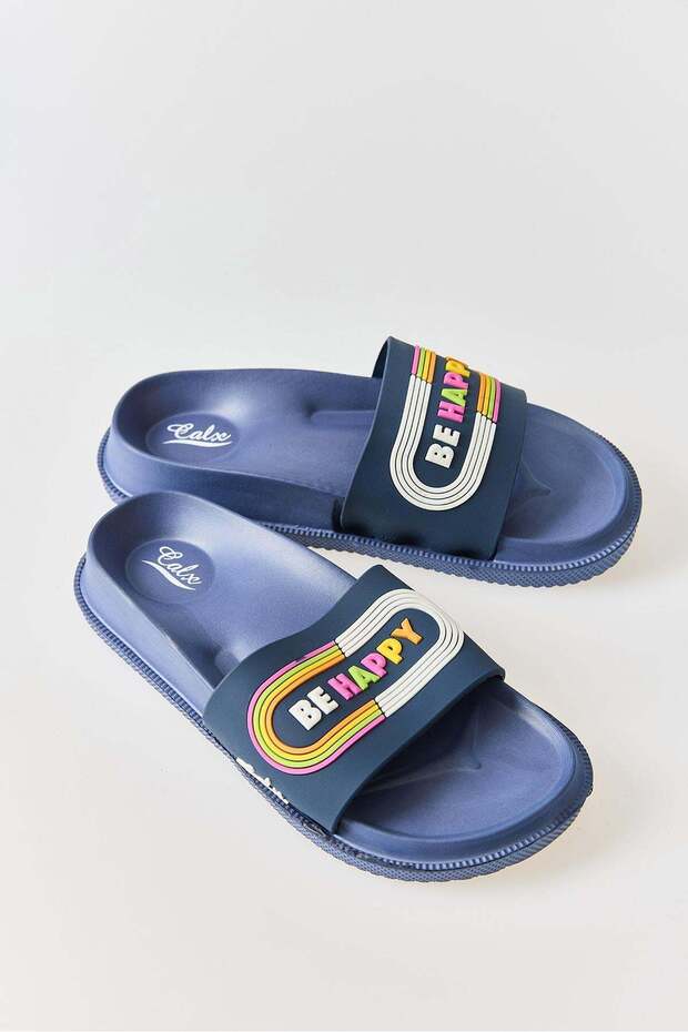 Women's colorful pool beach slippers navy blue