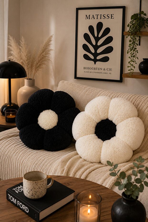 Set of 2 Modern Daisy Shaped Soft Pillows, Compatible with Home Decor