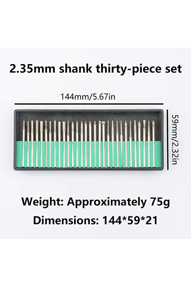 01 30pcs Diamond Burr Set with Case – 2.35/3mm Shank for Dremel & Rotary Tools, High Abrasive Grindi