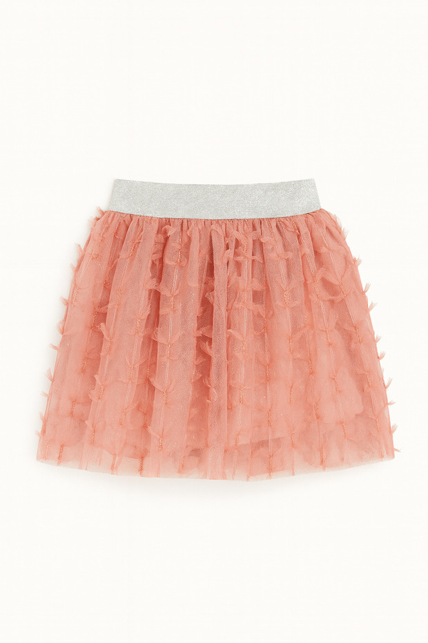 Girl's Salmon Butterfly Textured Skirt with Elastic Waist