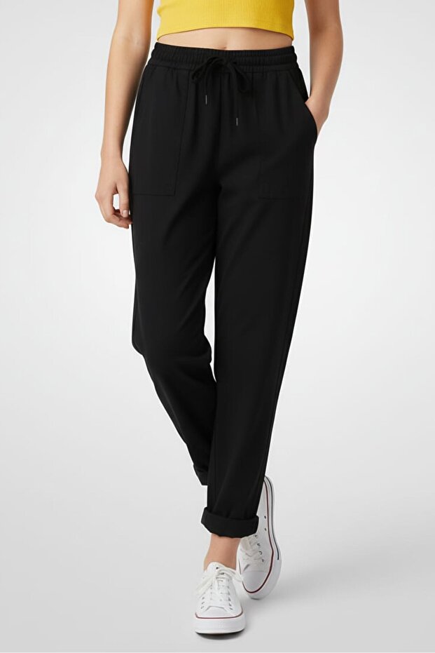 Women Regular Fit Solid Straight Leg Pants, Black
