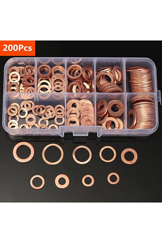 100pcs Brown Copper Washer Gasket Nut and Bolt Set Flat Ring Seal Assortment Kit with Box //M8/M10/M