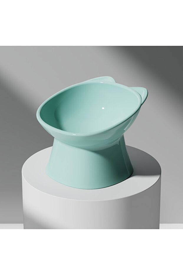 blue New design cat bowl anti-tip feeding and drinking bowl Nordic style square mouth double-ear hig