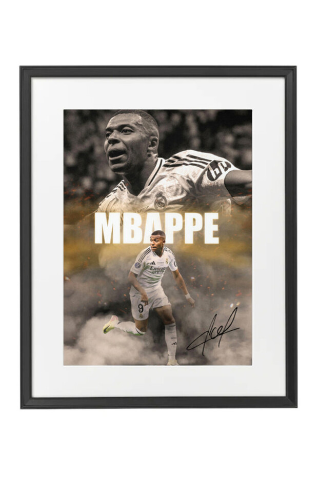 Kylian Mbappe Real Madrid Autographed Framed Poster 50x40cm - Football Memorabilia, Soccer Collectible, Gift for Fans