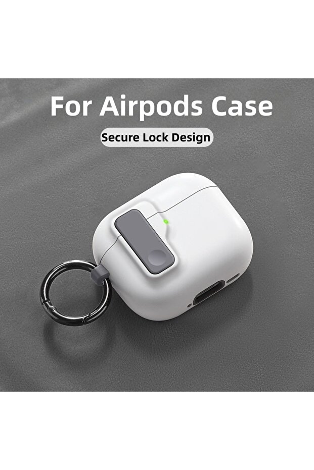 For Airpods 4 2024 A White For Airpods 4 Case Shockproof Security Lock Protective Cover with Keychai